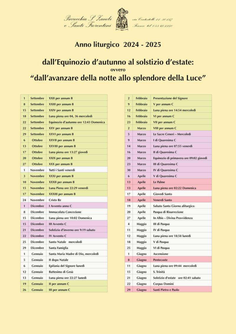 Calendario Anno Liturgico 2024-2025 – Parrocchia di San Zanobi e Santi ...